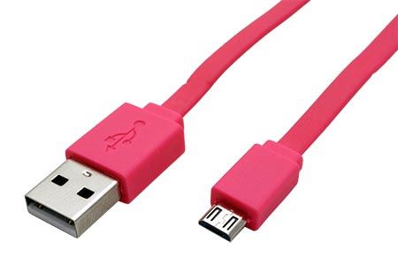 Roline USB 2.0 kabel, USB A(M) - microUSB B(M), 1m, plochý, růžový