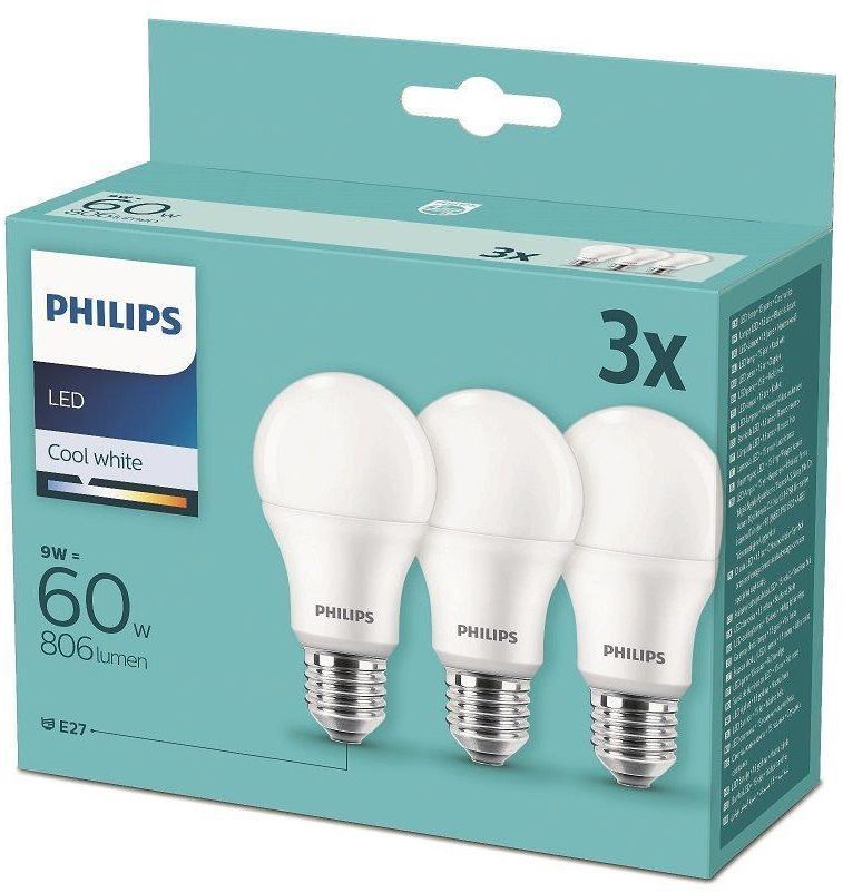 Philips 8718699694944 3x LED žárovka 1x9W | E27 | 806lm | 4000K - triple pack