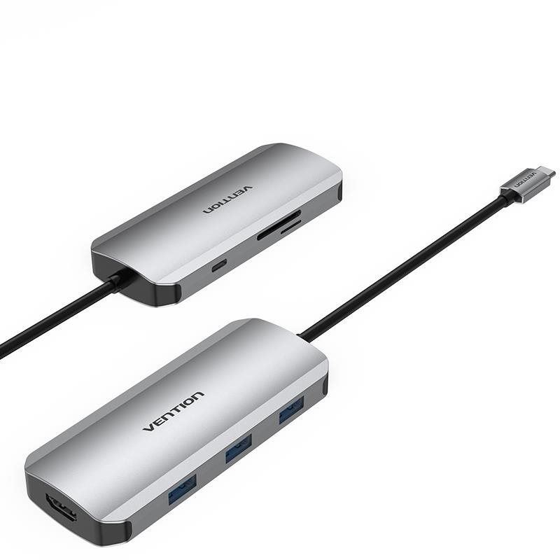 Replikátor portů Vention USB-C to HDMI / 3x USB 3.0 / SD / TF / PD Docking Station Gray 0.15M Aluminum Alloy Type