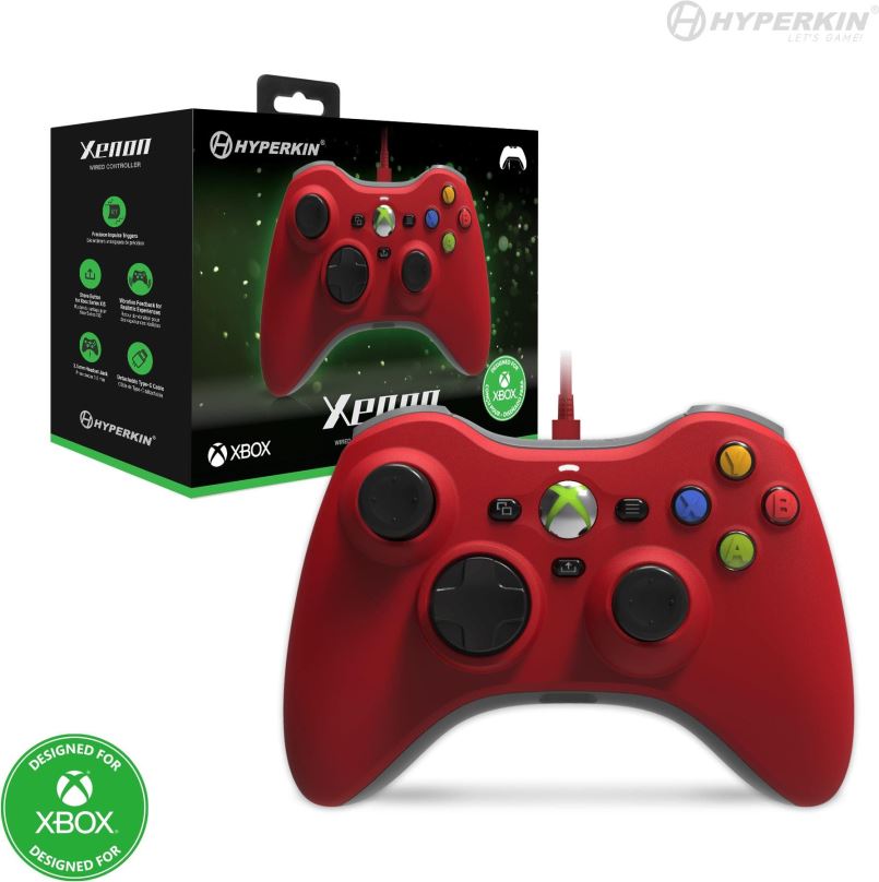 Herní ovladač Hyperkin Xenon Wired Controller for Xbox Series|One/Windows 11|10 (Red) Officially Licensed by Xbox