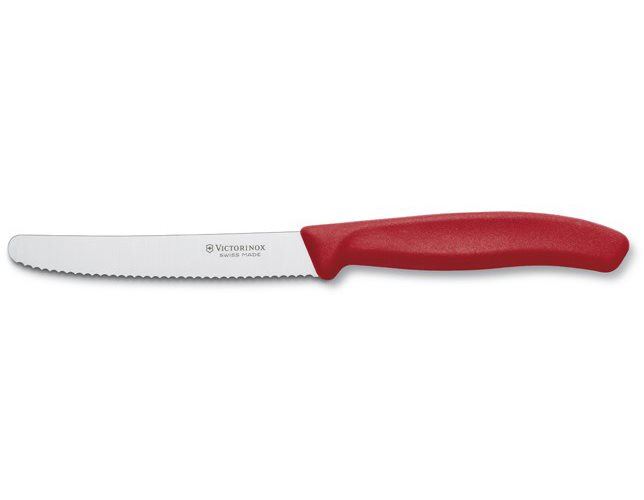 Kuchyňský nůž Victorinox nůž na rajčata s vlnkovaným ostřím 11 cm červený