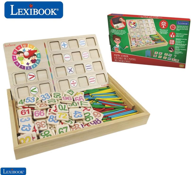 Křídy Lexibook Bio Toys® Matematická škola - Dřevěná krabička s kreslicí tabulí pro výuku matematiky