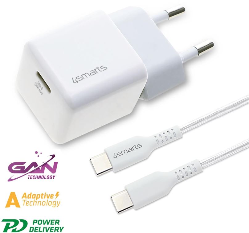 Nabíječka do sítě 4smarts Wall Charger VoltPlug Mini PD 30W with GaN and USB-C to USB-C Cable 1.5m white