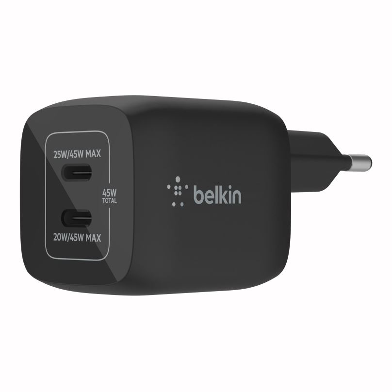 Nabíječka do sítě Belkin Boost Charge 45W PD PPS Dual USB-C GaN Charger Universal, Black