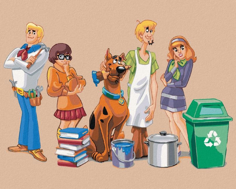 Malování podle čísel Záhady s.r.o. jako kutilové (Scooby Doo), 40x50 cm, bez rámu a bez vypnutí plátna