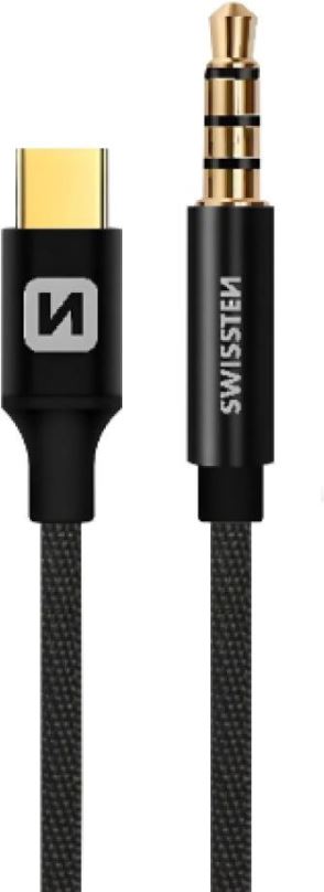 Audio kabel Swissten Textile audio adaptér USB-C (samec) / 3.5mm jack (samec) 1.5 m černý