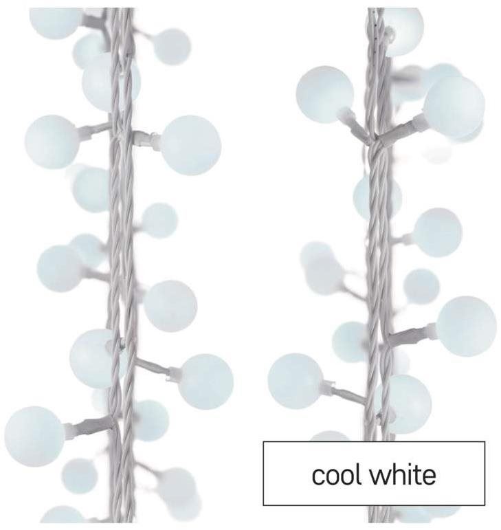 Světelný řetěz EMOS LED světelný cherry řetěz – kuličky 2,5 cm, 4 m, venkovní i vnitřní, studená bílá, časovač