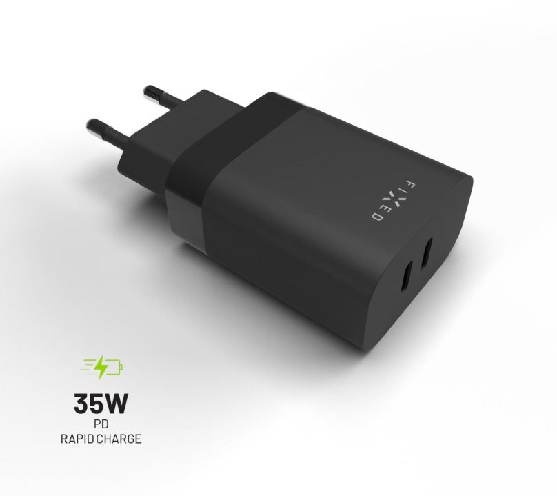 Nabíječka do sítě FIXED PD Rapid Charge s 2x USB-C výstupem a podporou Power Delivery 3.0 35W černá