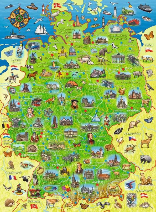 RAVENSBURGER Puzzle Barevná mapa Německa XXL 200 dílků