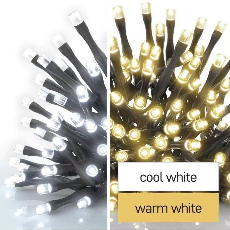 Světelný řetěz EMOS LED vánoční řetěz 2v1, 10 m, venkovní i vnitřní, teplá/studená bílá, programy