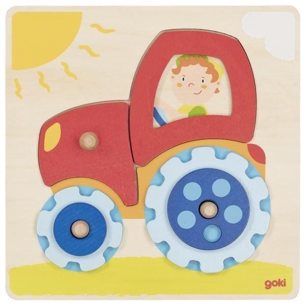 GOKI Dřevěné puzzle Traktor 6 dílků