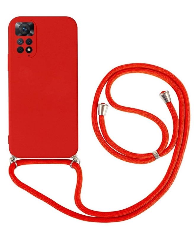 Kryt na mobil TopQ Kryt Xiaomi Redmi Note 11 Pro červený se šňůrkou 91382