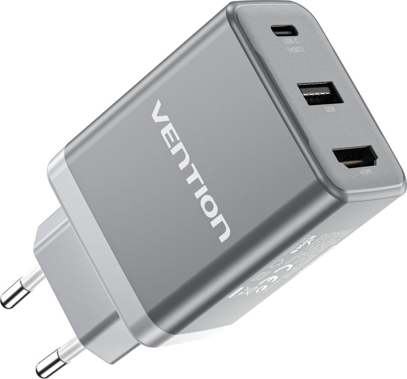 Nabíječka do sítě Vention USB-C + USB-A + HDMI GaN Laptop + Nintendo Switch Dock (60W / 5W / 4K@60Hz) Gray