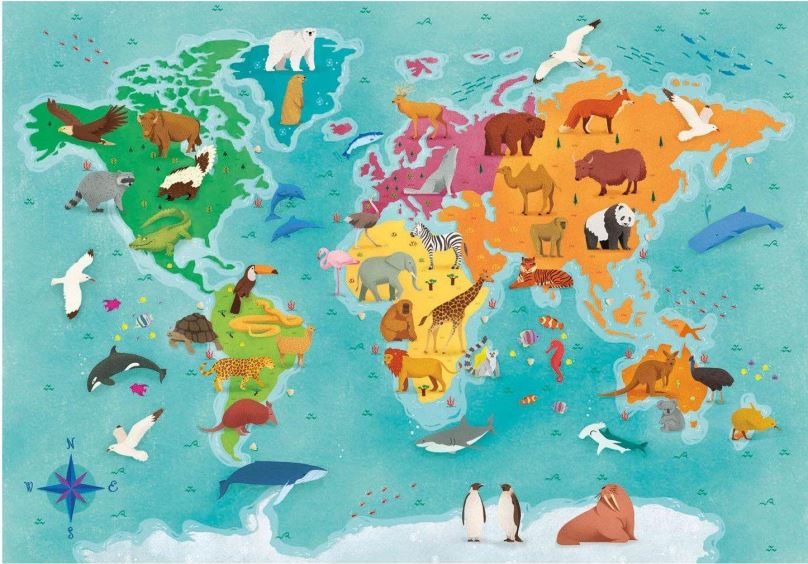Puzzle Clementoni Puzzle Prozkoumej mapu: Světová zvířata 250 dílků