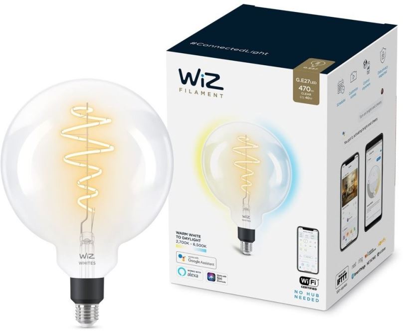 WiZ Tunable white 8718699786731 inteligentní LED filamentová žárovka E27 | 1x6,5W | 470lm | 2700-6500K - tvar globe