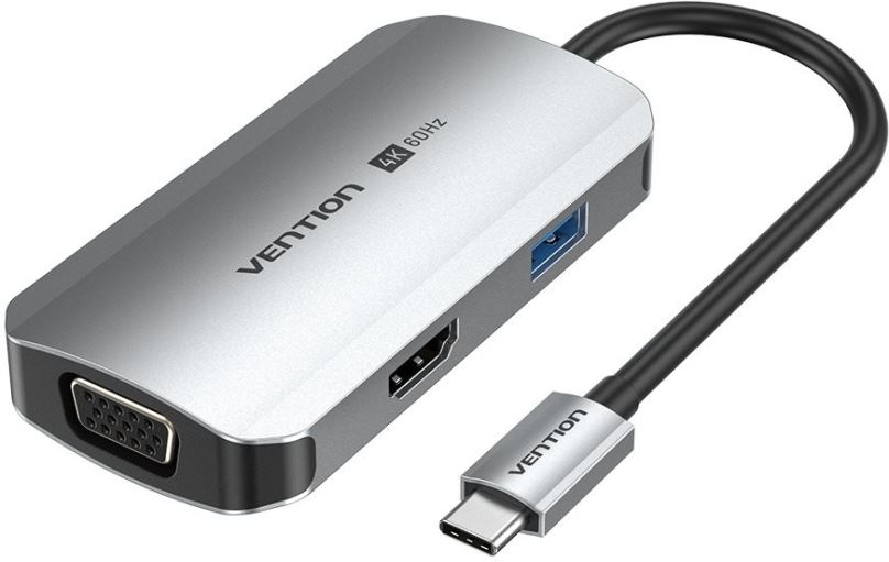 Replikátor portů Vention 4-in-1 USB-C to HDMI/VGA/USB 3.0/PD Docking Station 0.15M Gray Aluminum Alloy Type