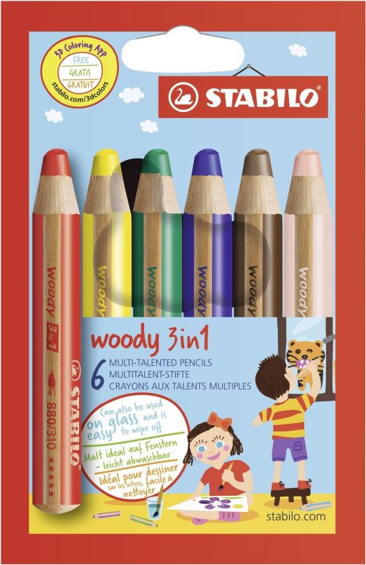 Pastelky STABILO woody 3 v 1, 6 barev
