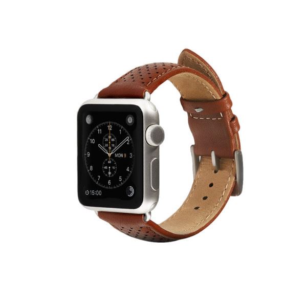 Monowear Perforated Leather Band pro Apple Watch – hnědá, Silver, 42 – 44 mm