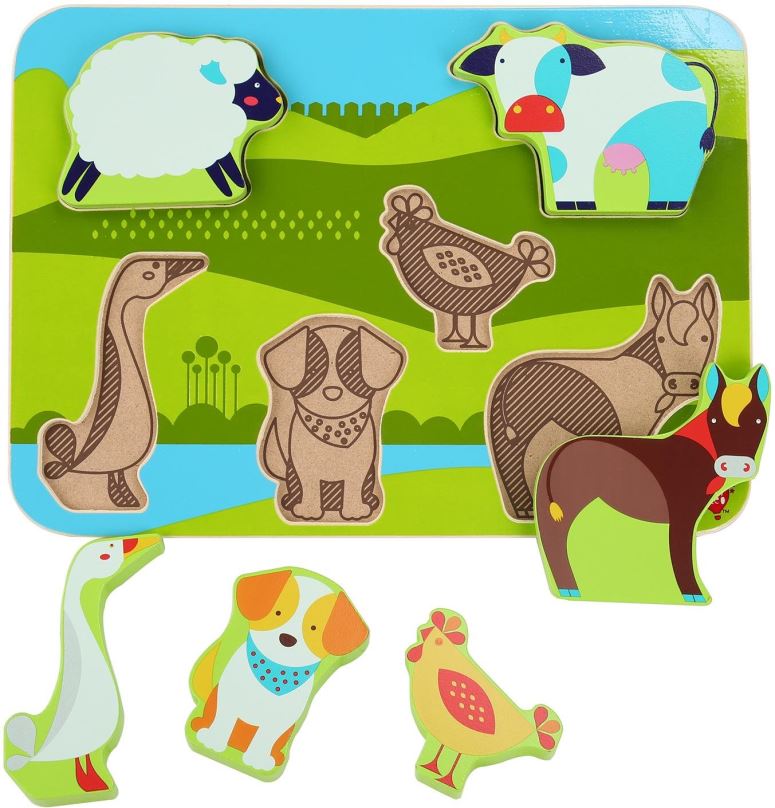 Vkládačka Lucy & Leo 226 Zvířátka na farmě - dřevěné vkládací puzzle 7 dílů