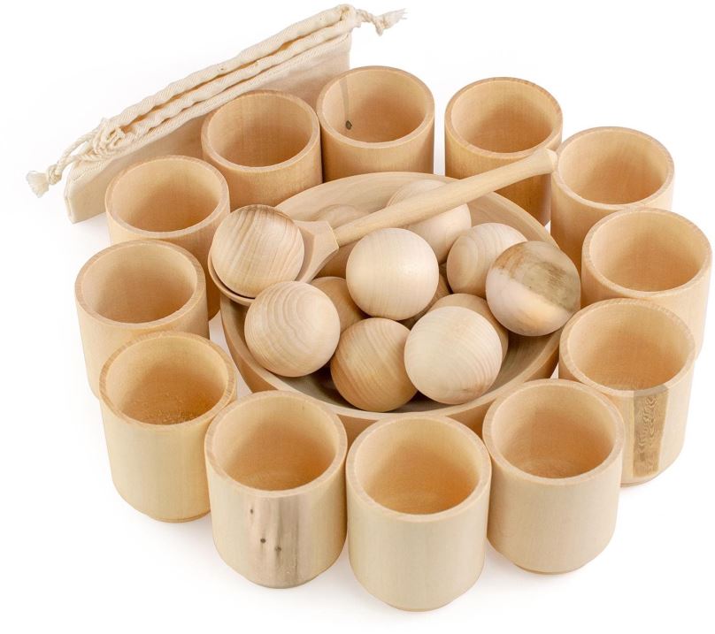 Vzdělávací sada Ulanik Montessori dřevěná hračka "Balls in Cups. Big. Unfinished."