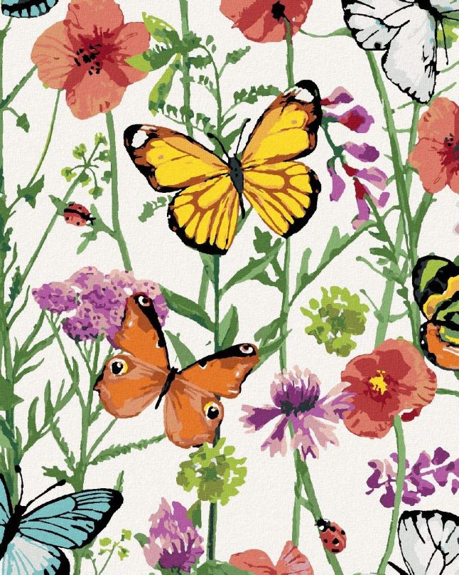 Malování podle čísel Berušky a motýlci, 80x100 cm, vypnuté plátno na rám