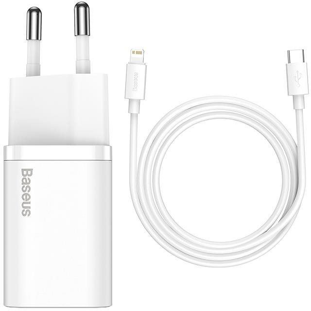Nabíječka do sítě Baseus Super SI set adaptéru USB-C 20W a kabelu USB-C do Lightning 1m, bílá