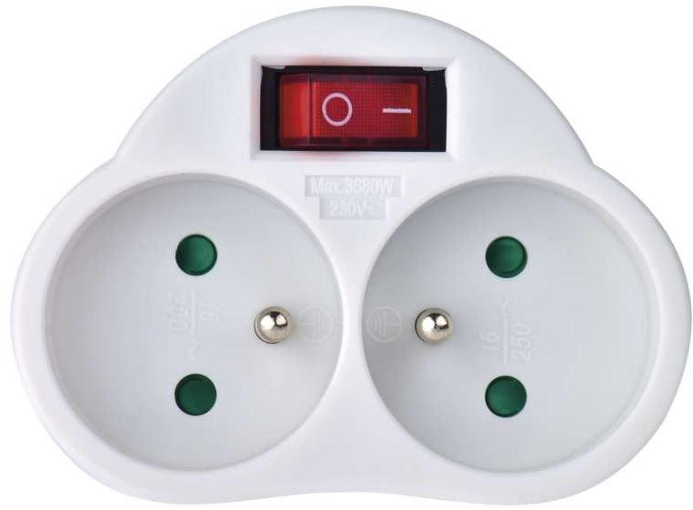 Rozbočovač EMOS Rozbočovací zásuvka 2x kulatá s vypínačem, bílá