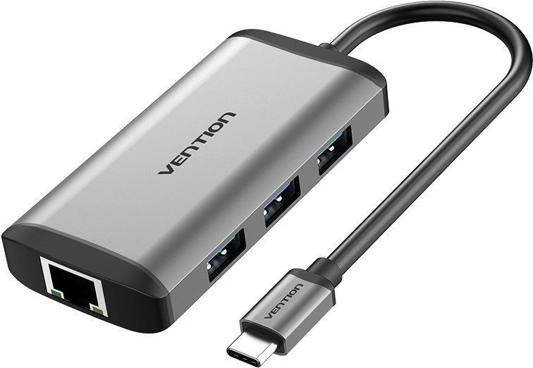 Replikátor portů Vention Type-C (USB-C) to HDMI + 3x USB3.0 + RJ45 + PD Converter 0.15M Gray Metal Type