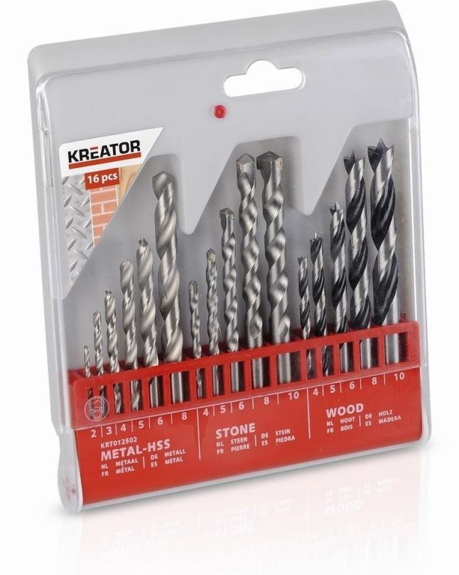 Sada vrtáků Kreator KRT012502 16 ks Vrtáků SET kov, kámen, dřevo