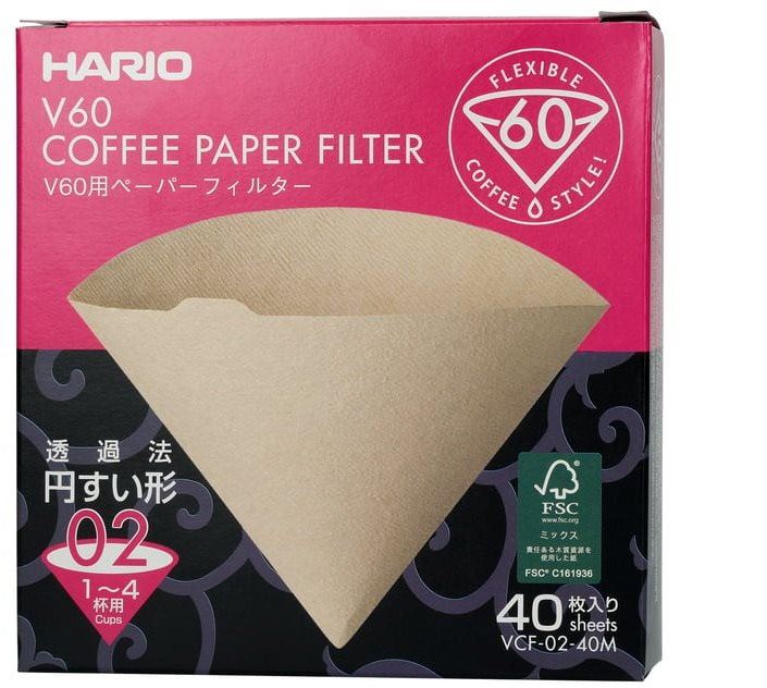 Filtr na kávu Hario Misarashi papírové filtry V60-02, nebělené, 40ks
