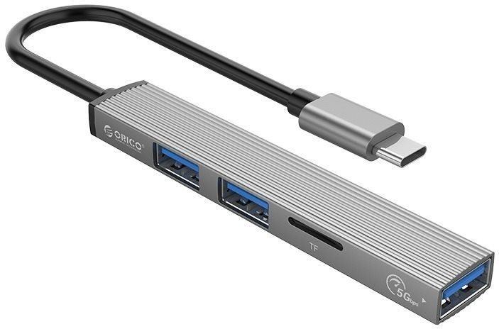 Replikátor portů ORICO 4-in-1 USB-C Hub, 1x USB3.0, 2x USB2.0, 1x mSD, hliník