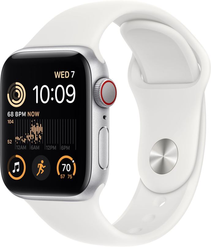 Chytré hodinky Apple Watch SE (2022) 40mm Cellular Stříbrný hliník s bílým sportovním řemínkem