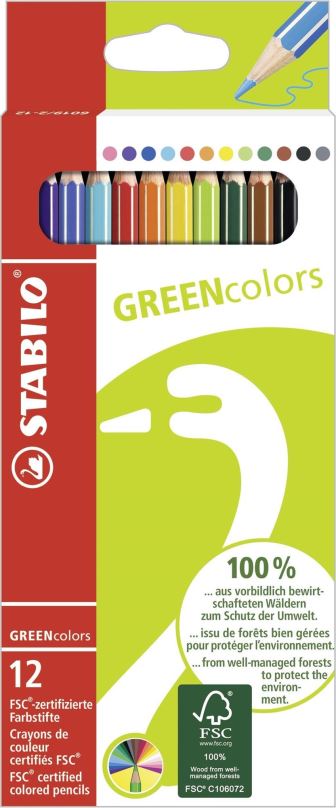 Pastelky STABILO GREENcolors pouzdro 12 barev