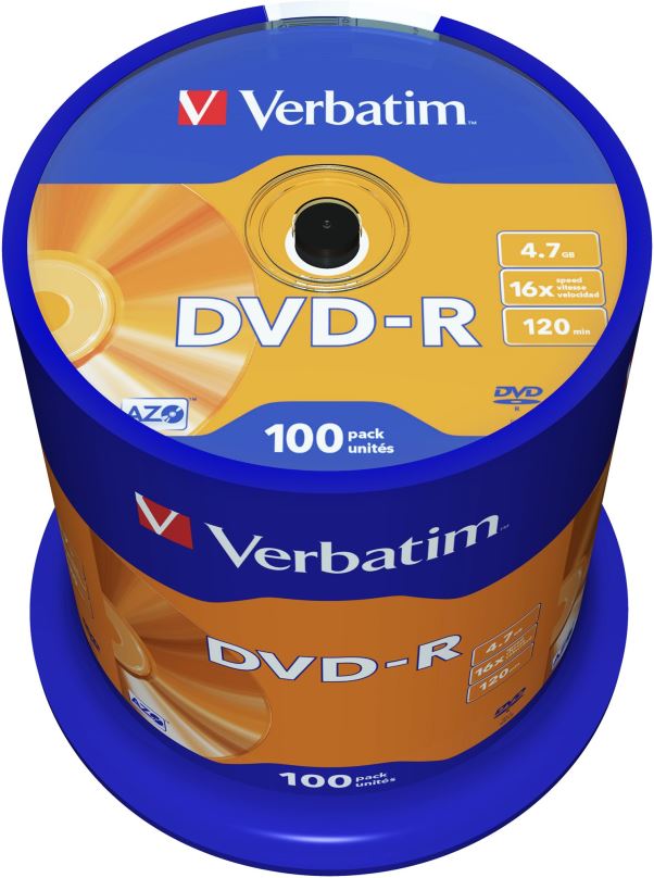 Média VERBATIM DVD-R AZO 4,7GB, 16x, spindle 100 ks