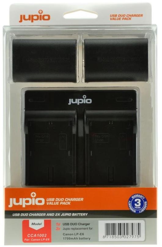 Baterie pro fotoaparát Jupio 2x LP-E6 1700mAh + USB Duální nabíječka