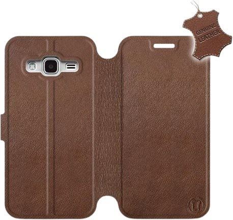 Kryt na mobil Flip pouzdro na mobil Samsung Galaxy J3 2016 - Hnědé - kožené -  Brown Leather