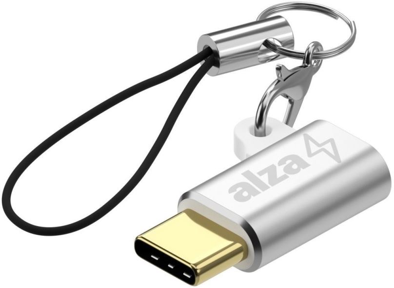 Redukce AlzaPower Keychain USB-C (M) na Micro USB (F) stříbrná
