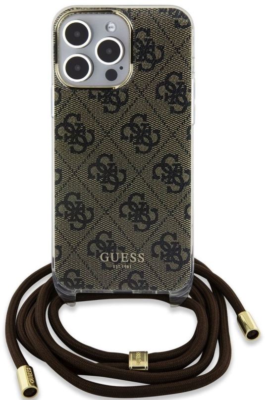 Kryt na mobil Guess IML 4G Printed Crossbody Zadní Kryt pro iPhone 15 Pro Max Brown