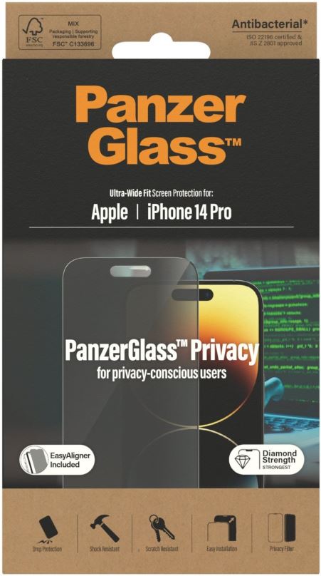 Ochranné sklo PanzerGlass Privacy Apple iPhone 14 Pro s instalačním rámečkem