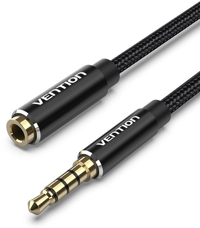 Audio kabel Vention Cotton Braided TRRS 3.5mm Male to 3.5mm Female Audio Extension 1m Black Aluminum Alloy Type