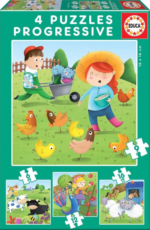 Puzzle Educa Puzzle Zvířátka z farmy 4v1 (6,9,12,16 dílků)