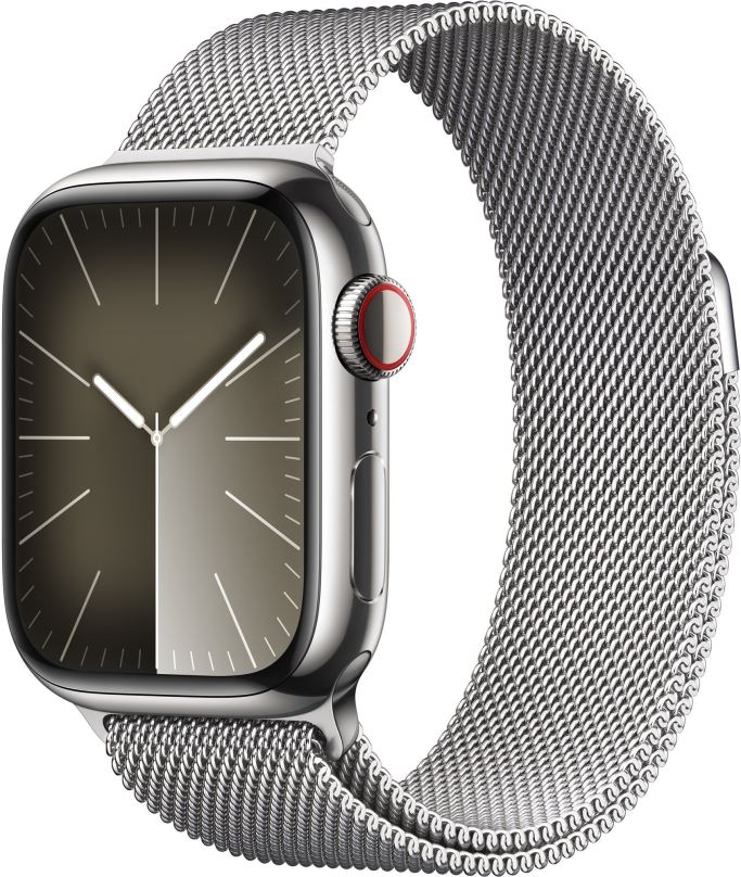 Chytré hodinky Apple Watch Series 9 41mm Cellular Stříbrný nerez s stříbrným milánským tahem