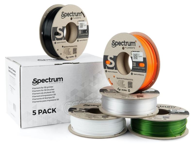 Spectrum 3D filament, Premium PCTG, 1,75mm, 5x250g, 80751, mix Arctic White, Traffic Black, Pure Orange, Transparent Green, Premiu