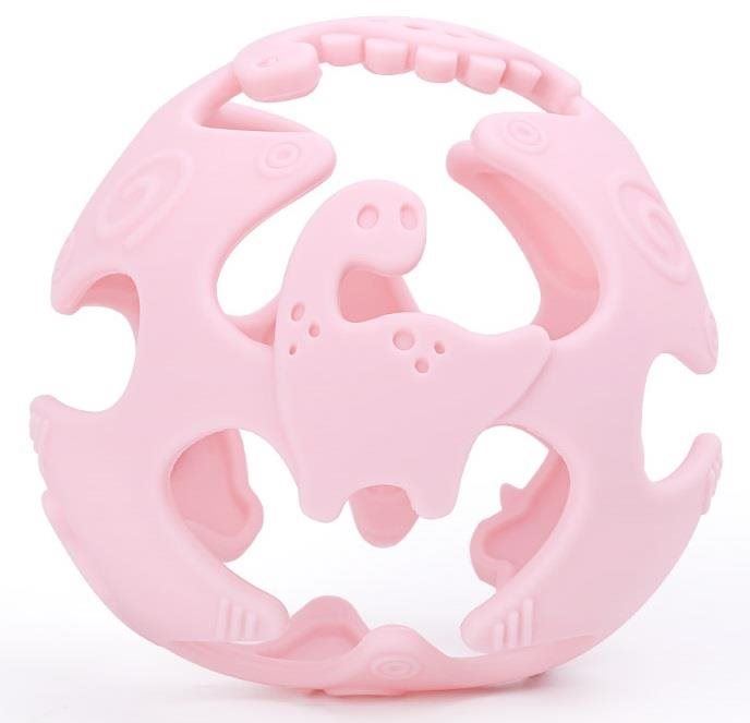Kousátko Elpinio silikonové kousátko koule s dinosaury - růžové