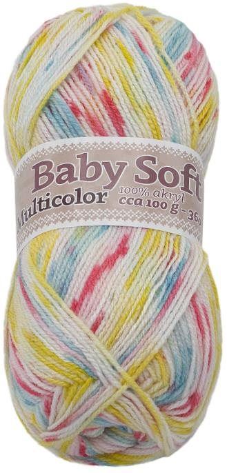 Příze Baby soft multicolor 100g - 606 bílá, žlutá. tyrkysová, růžová