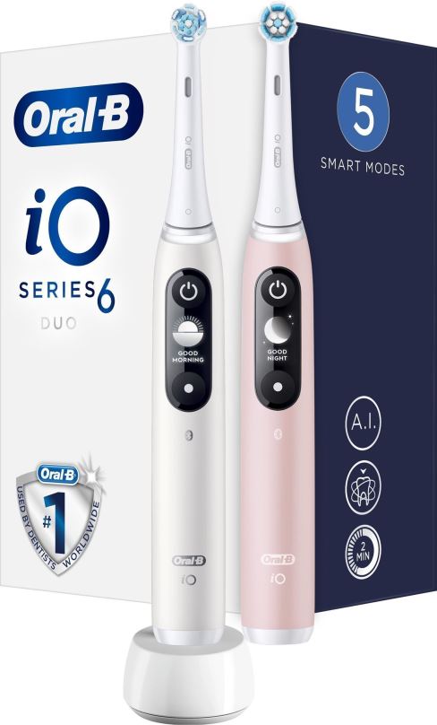 Elektrický zubní kartáček Oral-B iO Series 6 Duo White & Pink Sand magnetické zubní kartáčky