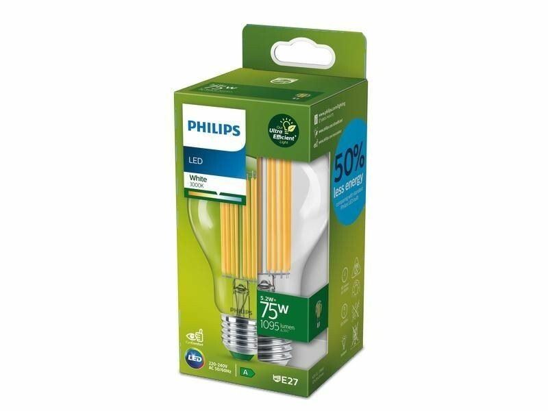 Philips 8719514435674 LED filamentová žárovka 1x5,2W/75W | E27 | 1535lm | 3000K - čirá, Ultra Efficient