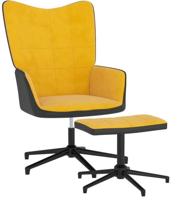 Křeslo Relaxační křeslo se stoličkou hořčicově žluté samet a PVC, 327849