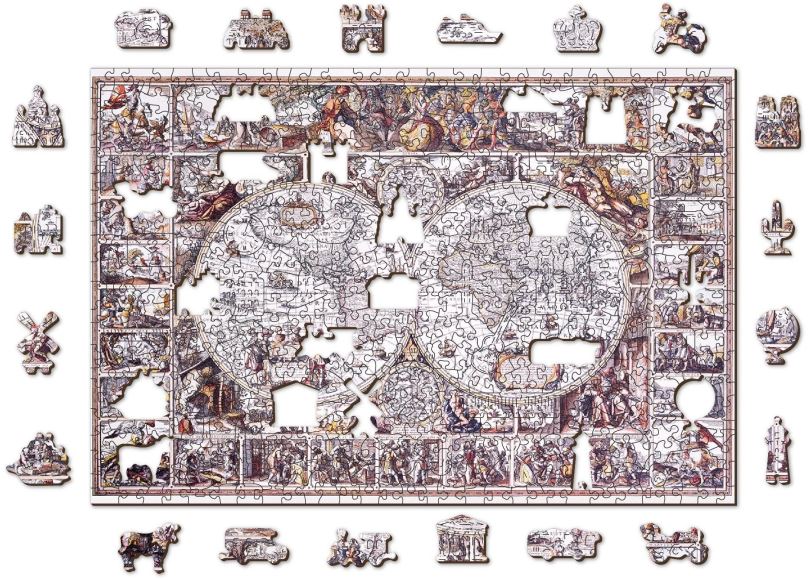 Puzzle Woden City Dřevěné puzzle Mapa doby objevů 2v1, 505 dílků eko
