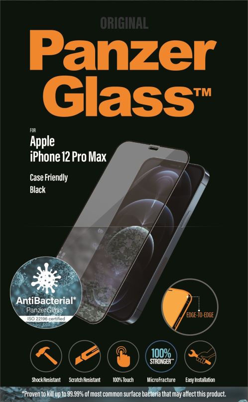 Ochranné sklo PanzerGlass Edge-to-Edge Antibacterial pro Apple iPhone 12 Pro Max černé